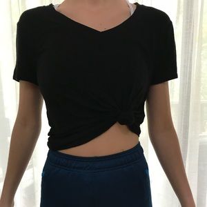 Black cropped v-neck